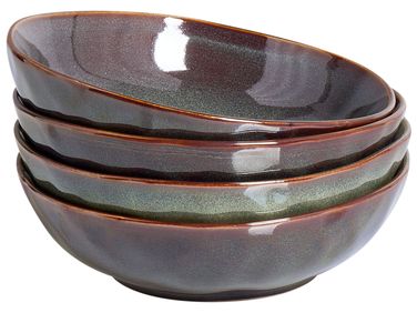 Set de 4 assiettes creuses THYME Grès Vert foncé