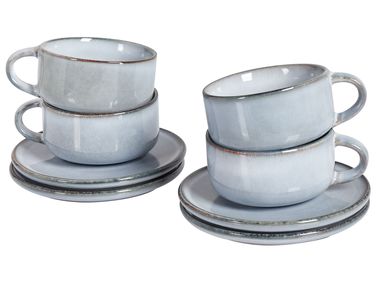 Set van 4 kopjes met schotels JUNIPER Steengoed Lichtblauw
