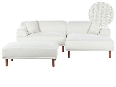 Corner Sofa 3 Seater HOLT Boucle White with Ottoman Left Hand