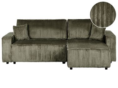 Corner Sofa Bed 3 Seater ABACKA Corduroy Green with Storage Left Hand