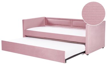 Lit gigogne Velours côtelé MIMIZAN 90 x 200 cm Rose
