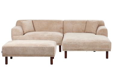 Hoekbank 3-zits HOLT Stof Beige met ottomaan linkszijdig