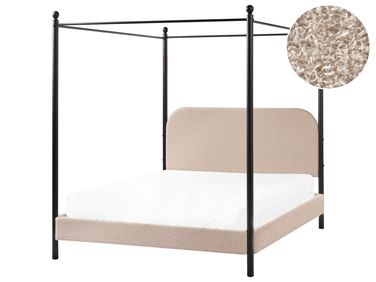 Lit à baldaquin Bouclé DANNEMOIS 140 x 200 cm Taupe