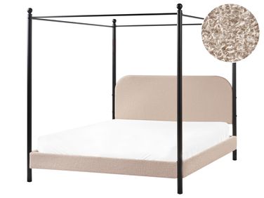 Lit à baldaquin Bouclé DANNEMOIS 160 x 200 cm Taupe