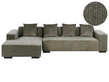Corner Sofa 4 Seater LUNGO Corduroy Green Right Hand