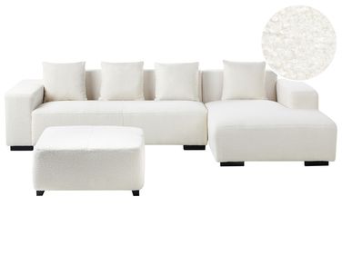 Corner Sofa 4 Seater LUNGO Boucle White with Ottoman Left Hand