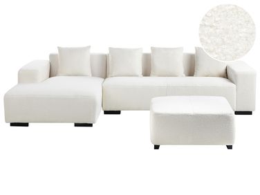 Corner Sofa 4 Seater LUNGO Boucle White with Ottoman Right Hand