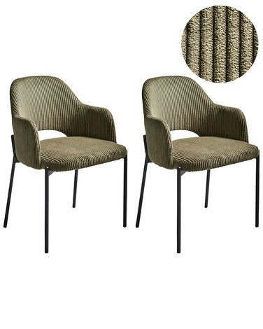 Lot de 2 chaises de salle à manger RATON Velours côtelé Vert olive