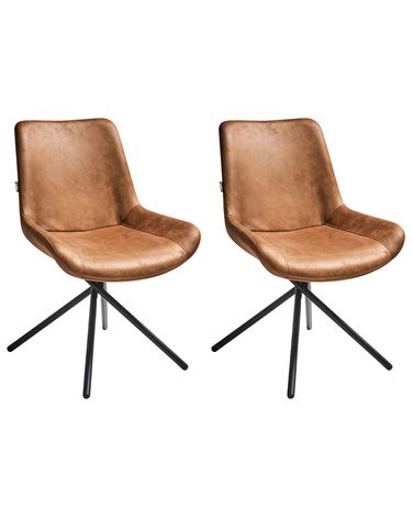 Lot de 2 chaises de salle à manger HAILEY Daim synthétique Marron doré