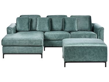 Hoekbank 5-zits OSLO Fluweel Groenblauw met ottomaan rechtszijdig
