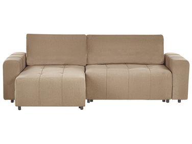 Corner Sofa Bed 3 Seater INNVIK Fabric Brown with Storage Right Hand