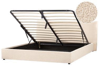 Lit ottoman Bouclé LAVAUR 180 x 200 cm Beige