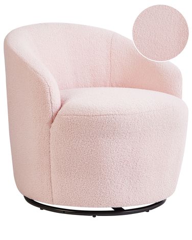 Fauteuil pivotant DAVIK Bouclé Rose pastel