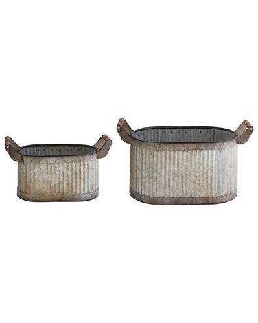Lot de 2 pots de fleurs TULIPE Métal 31/41 cm Gris
