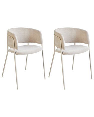 Lot de 2 chaises de salle à manger SPRINGER Tissu chenille Beige clair