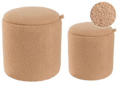 Set of 2 Storage Pouffes BEREA Boucle Light Brown