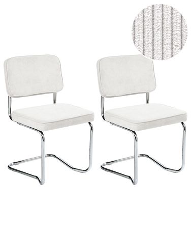Set of 2 Dining Chairs IRWIN Corduroy Off-White