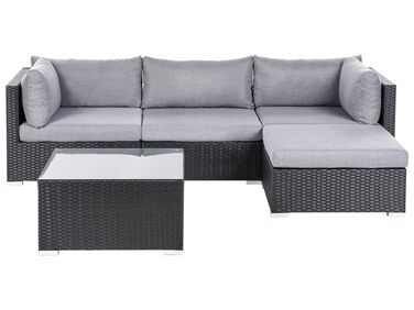 Garden Corner Sofa with Table 4 Seater SANO Left Hand PE Rattan Black
