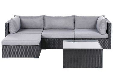Garden Corner Sofa with Table 4 Seater SANO Right Hand PE Rattan Black