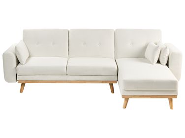 Corner Sofa Bed 3 Seater KAARINA Fabric White Left Hand