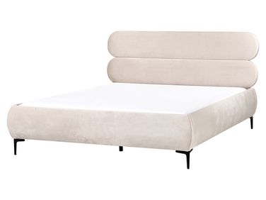 Lit avec sommier Velours LESSAY 160 x 200 cm Beige clair