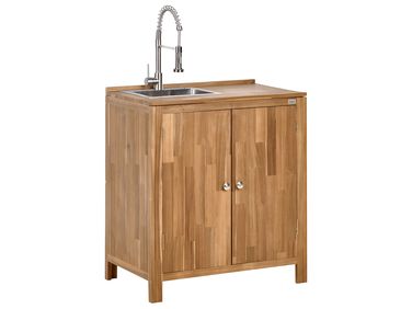 Meuble de cuisine d'extérieur avec évier VENOSA Acacia Marron/argenté