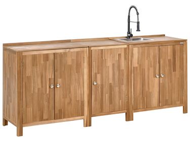 Cuisine d'extérieur 3 pièces avec évier VENOSA Acacia Marron/noir