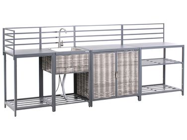 Cuisine d'extérieur 4 pièces avec évier MIRADOR Polyrotin Gris