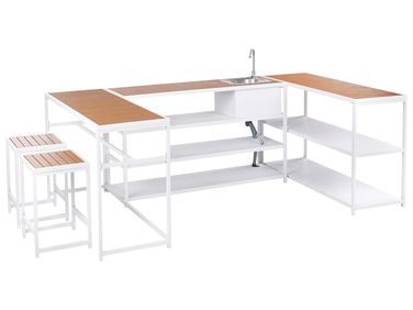 Outdoor Kitchen Set with Sink AVETRANA Metal Brown/ White