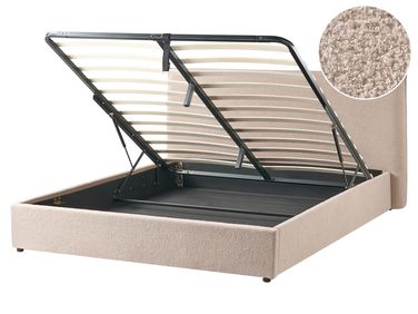 Lit ottoman Bouclé LAVAUR 160 x 200 cm Taupe