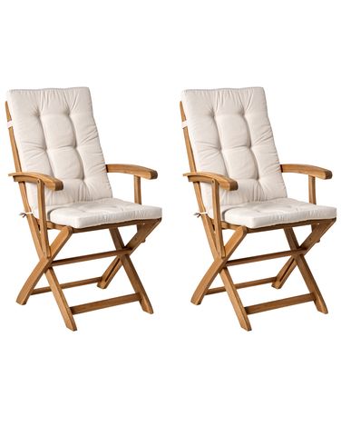 Lot de 2 chaises de jardin avec coussins MAUI PREMIUM Acacia Beige clair