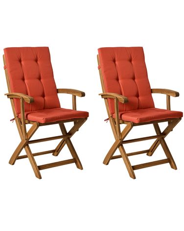 Lot de 2 chaises de jardin avec coussins MAUI PREMIUM Acacia Rouge