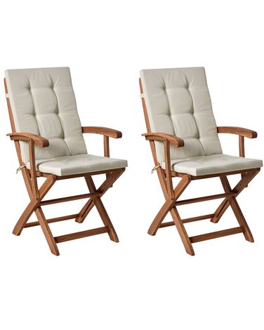 Lot de 2 chaises de jardin avec coussins MAUI PREMIUM Acacia Taupe