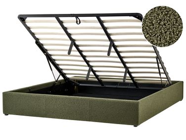 Lit ottoman sans tête de lit Bouclé DINAN 180 x 200 cm Vert foncé