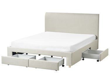 Lit avec tiroirs de rangement Tissu SOUTRIN 160 x 200 cm Beige