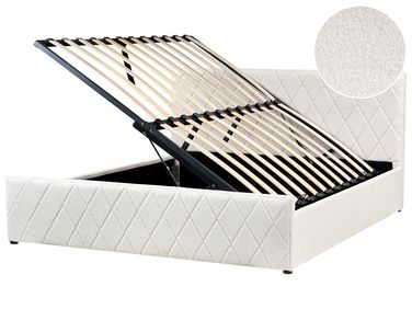 Lit ottoman Bouclé ROCHEFORT 180 x 200 cm Blanc cassé