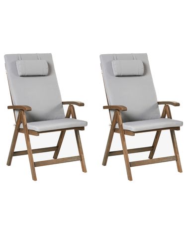 Lot de 2 chaises de jardin avec coussins AMANTEA PREMIUM Acacia Gris clair
