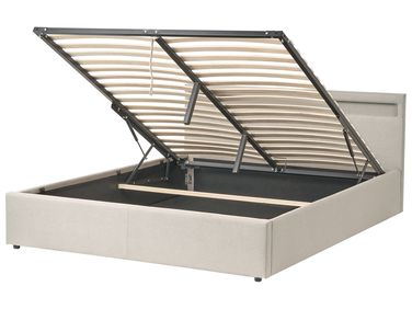 Lit ottoman avec LED Tissu ARMELLE 160 x 200 cm Beige