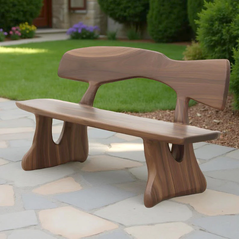 Handgemaakte Rustieke Houten Tuinbank – Live Edge Buitenzit voor Natuurlijke Decoratie