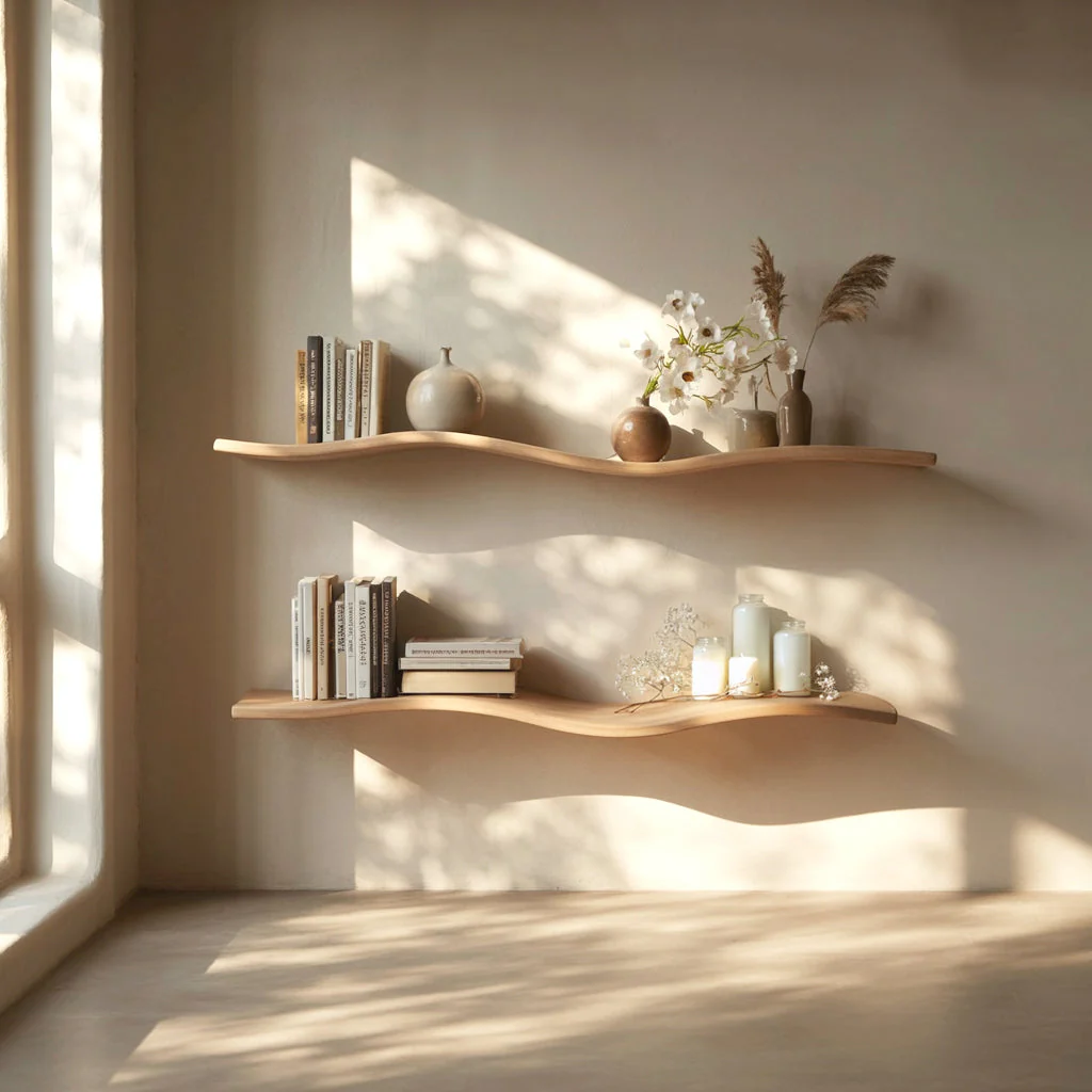 Handgemaakte Golvende Rustieke Houten Plank – Mid-Century Boekenkast, Woondecoratie & Cadeau