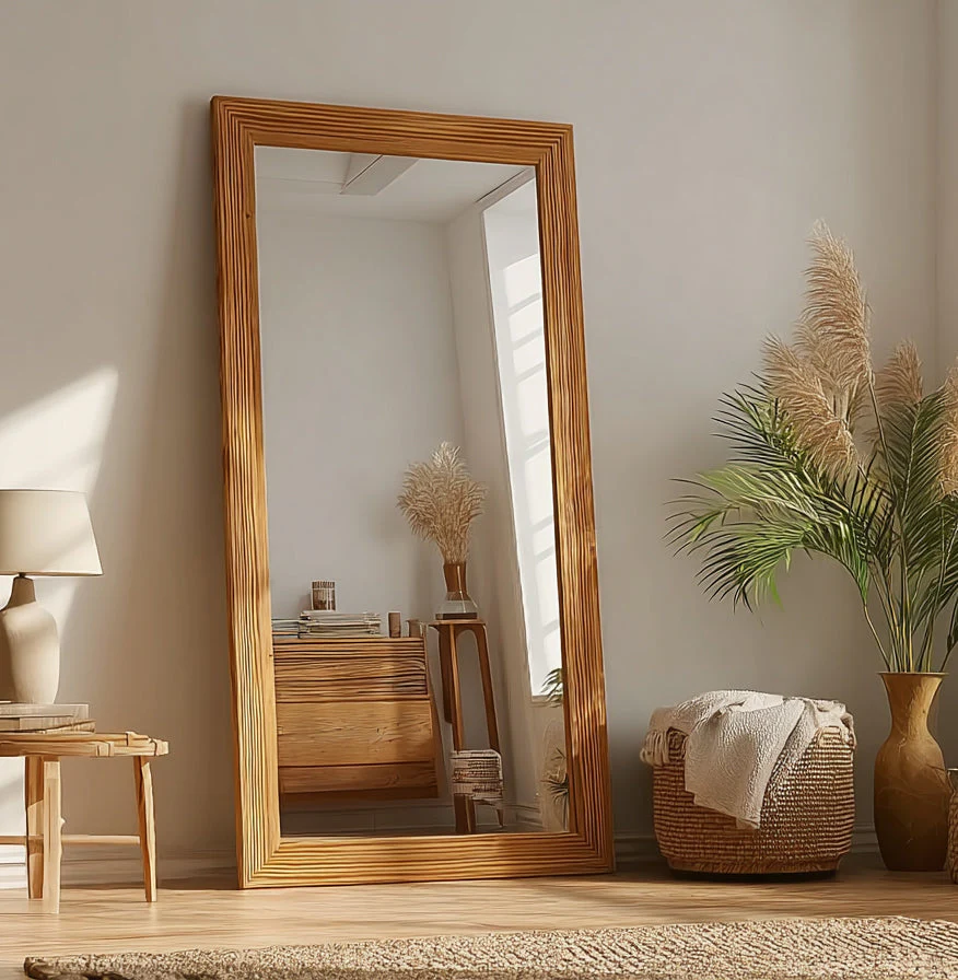 Rustieke Volledige Lengte Wandspiegel – Houten Eiken Spiegel voor Woonkamer of Badkamer