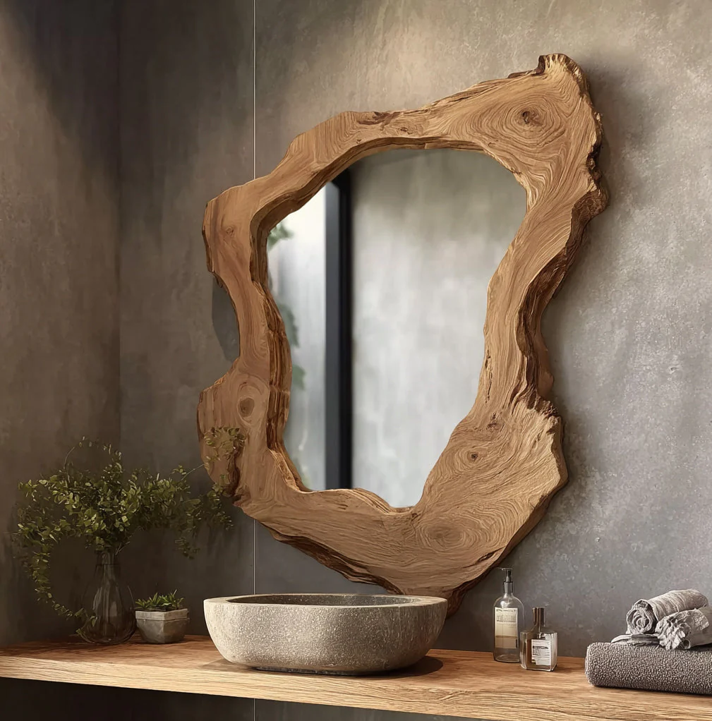 Handgemaakte Houten Live Edge Spiegel – Modern Wanddecor voor Kaptafel, Badkamer of Woonkamer