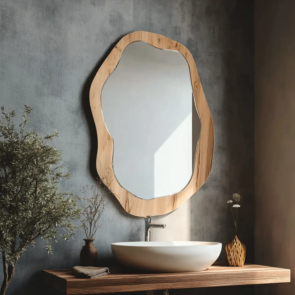 Handgemaakte Moderne Live Edge Spiegel – Decoratieve Houten Wandspiegel voor Woonkamer of Badkamer