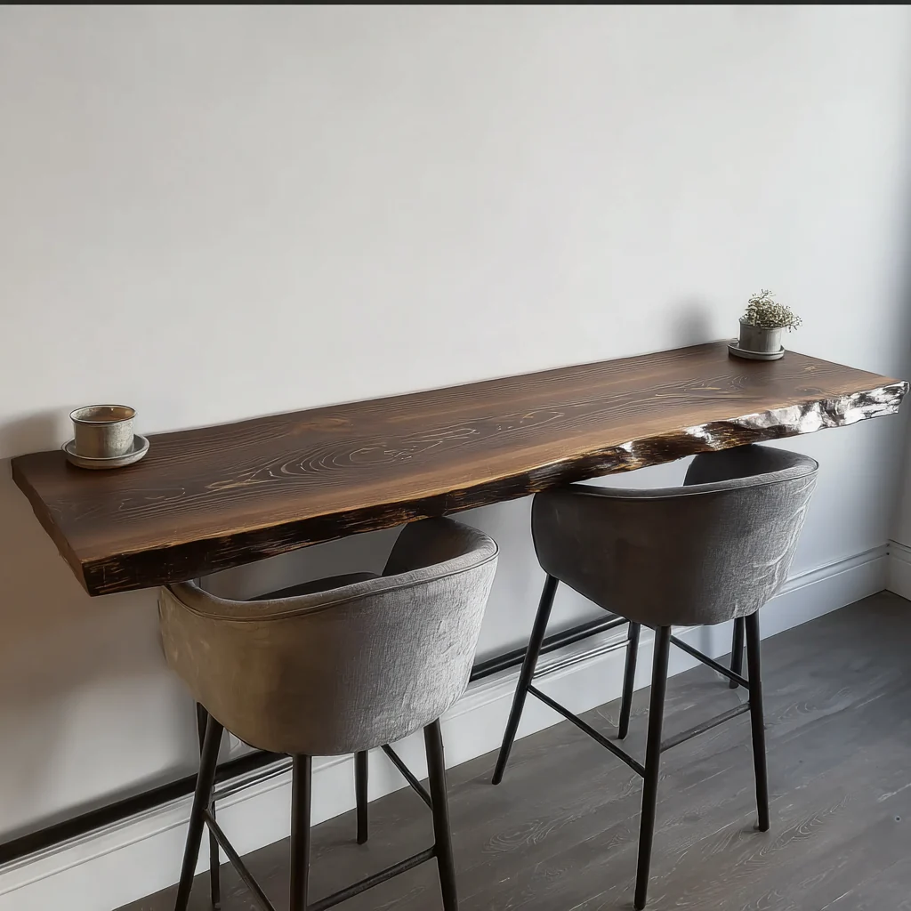 Handgemaakte Live Edge Wandtafel – Rustiek Zwevend Houten Meubel voor Entree, Woonkamer of Bar