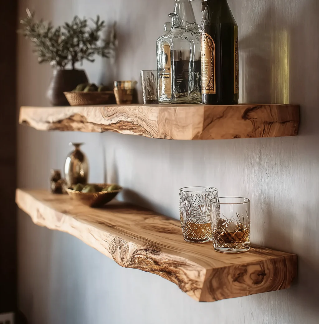 Handgemaakte Live Edge Houten Plank – Zwevende Wandplanken voor Whiskeybar, Keuken of Hal