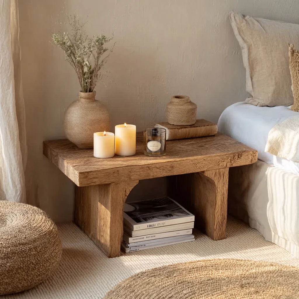 Moderne Nachtkastje – Rattan Bijzettafel met Opbergruimte, Massief Houten Poten, Accent Slaapkamer Meubel
