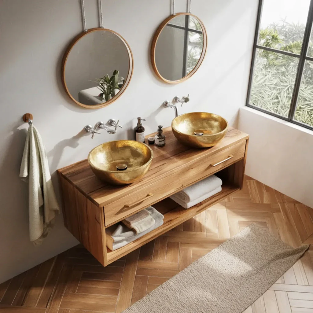 Rustiek Badkamermeubel van Massief Hout – Zwevende Vanity