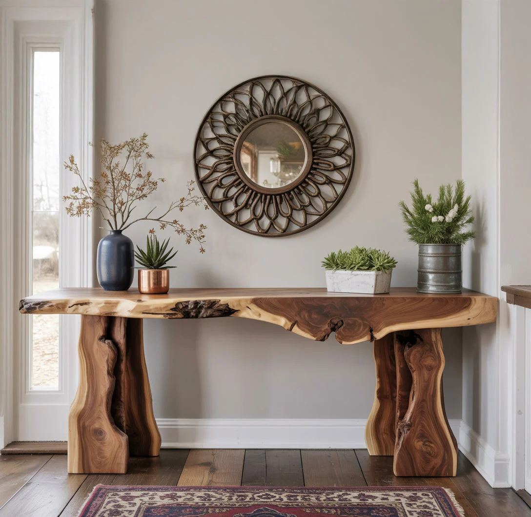 Op Maat Gemaakte Live-Edge Houten Console Tafel – Rustiek Farmhouse Sidetable