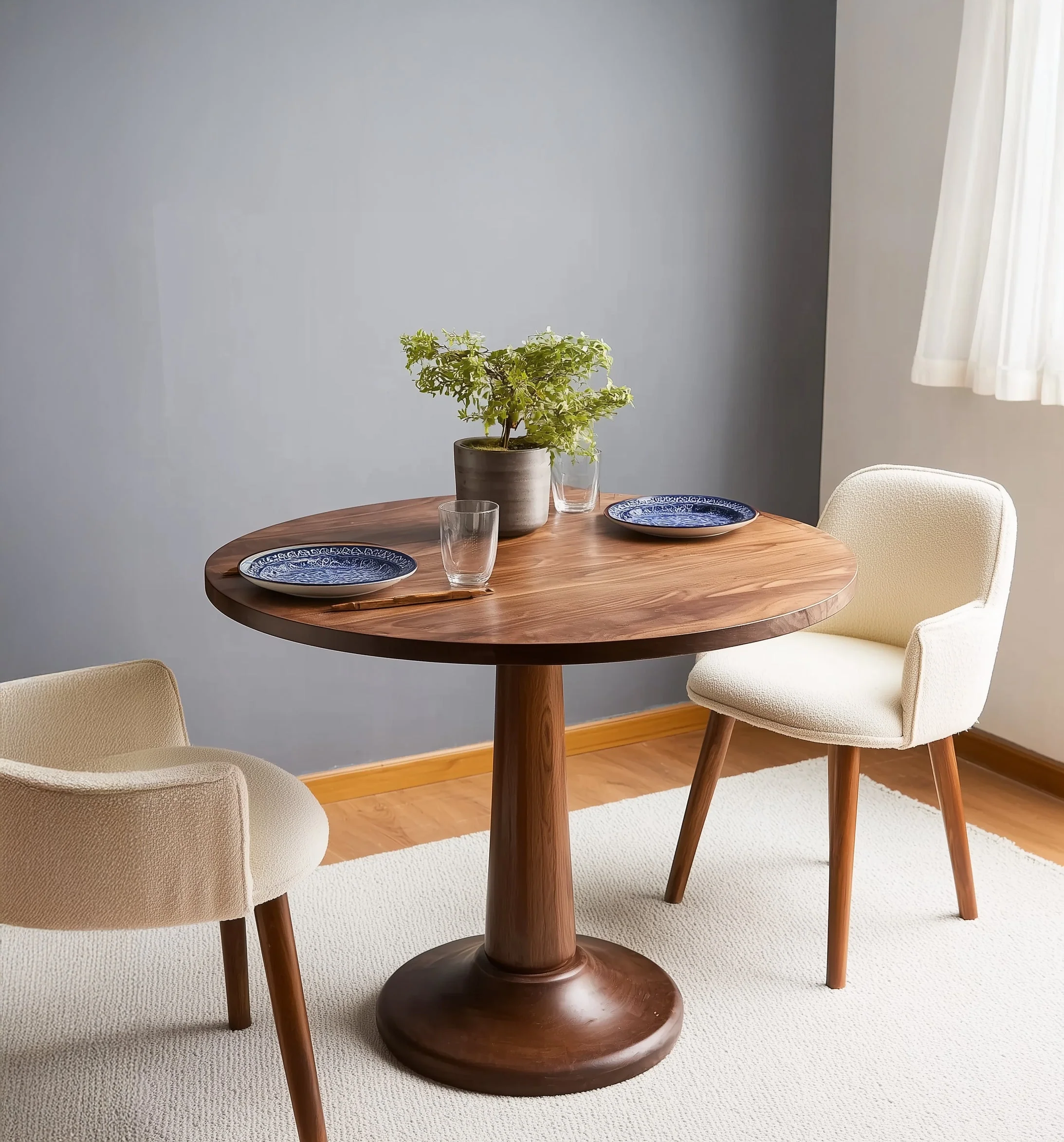 Ronde 2-Persoons Eettafel met Tulpvoet – Donker Hout