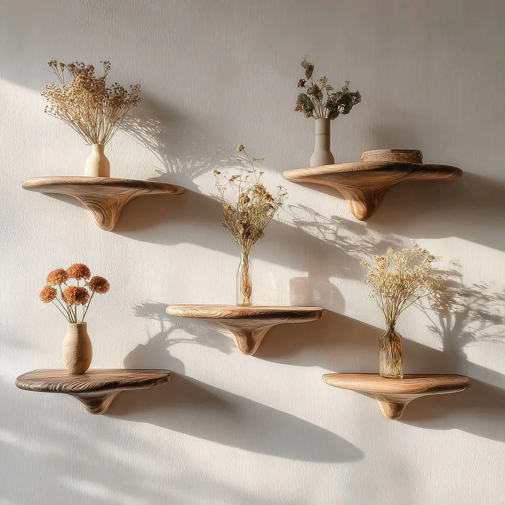 Handgemaakte Massief Houten Wandplank – Organische Zwevende Plank Voor Decor